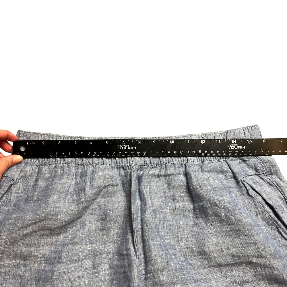 Cynthia Rowley Blue 100% Linen Wide Leg Cropped Pants Elastic Waist Womens L - Picture 5 of 8